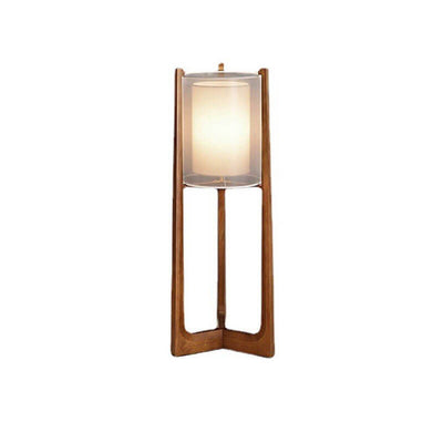 Japanese Minimalist Solid Wood Fabric Column 1-Light Standing Floor Lamp