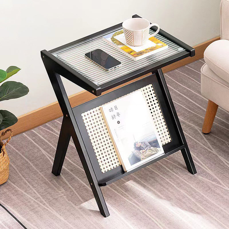 Zeitgenössischer Einfachheit Z-förmiger Glas-Bambus-Beistelltisch für das Wohnzimmer 
