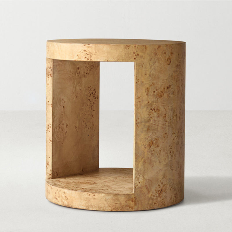 Traditional Rustic Round Plywood End Table 2-Tier For Living Room