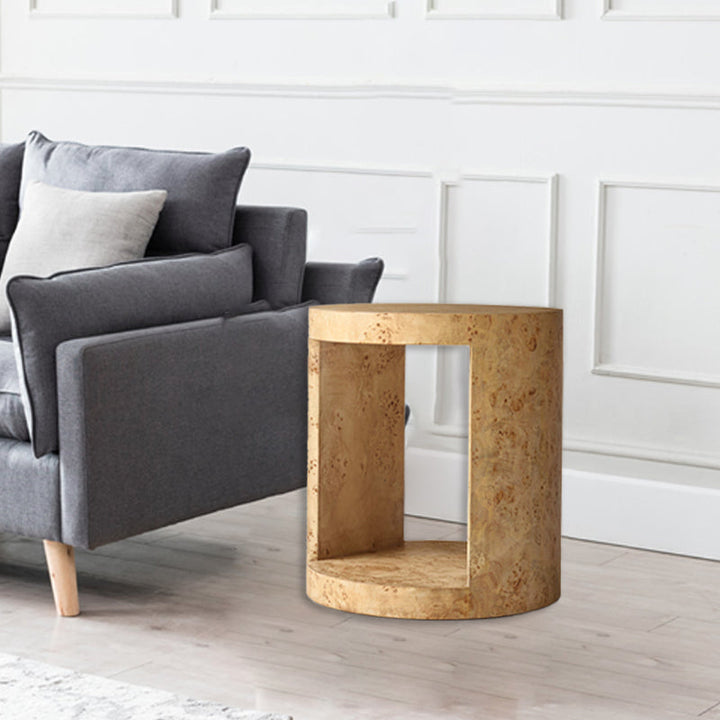 Traditional Rustic Round Plywood End Table 2-Tier For Living Room