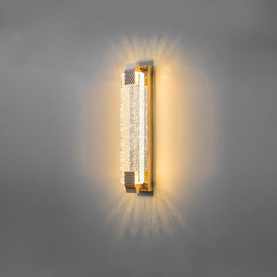 مصباح حائط LED من الفولاذ المقاوم للصدأ بظل كريستالي مستطيل مبهر مع نسيج فقاعي للغرفة المعيشية 
