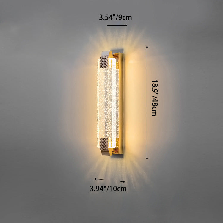 مصباح حائط LED من الفولاذ المقاوم للصدأ بظل كريستالي مستطيل مبهر مع نسيج فقاعي للغرفة المعيشية 