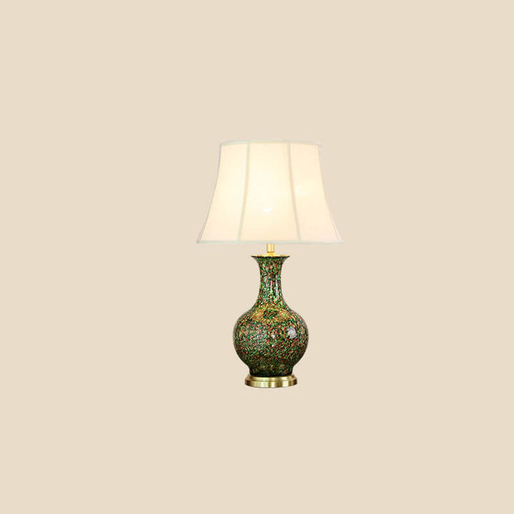 Lampe de table à 1 lumière avec abat-jour en tissu céramique émaillé vintage chinois 