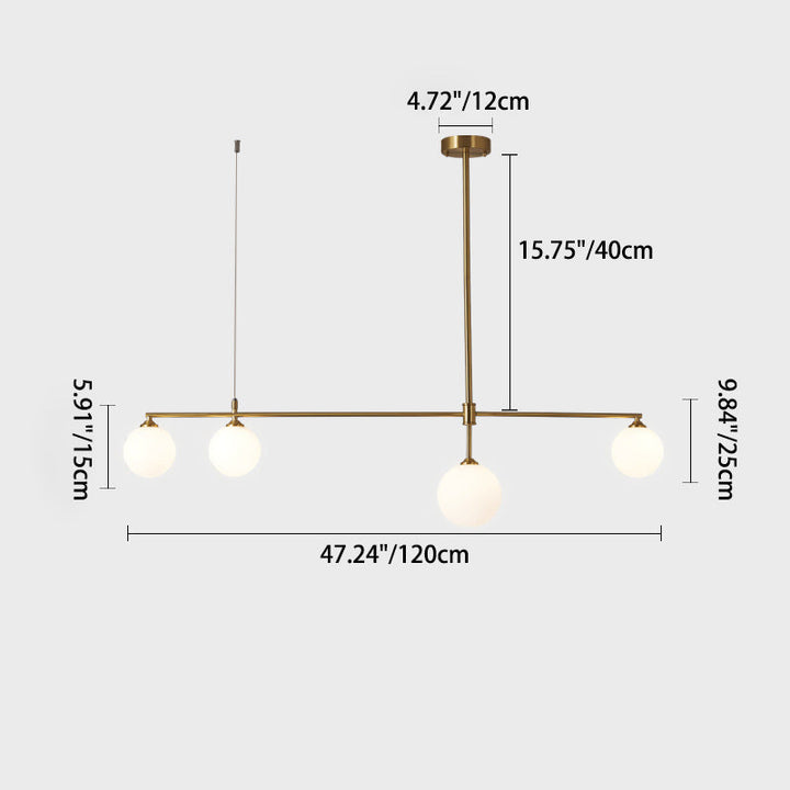 Zeitgenössische nordische Kupferglaskugel-Streifen-Kronleuchter mit 4/5 Lichtern für Esszimmer 