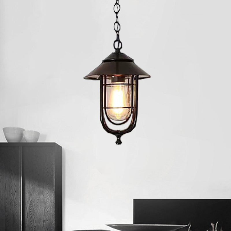 Zeitgenössische industrielle Vogelkäfig Eisen Glas 1-Licht Pendelleuchte für Garten 
