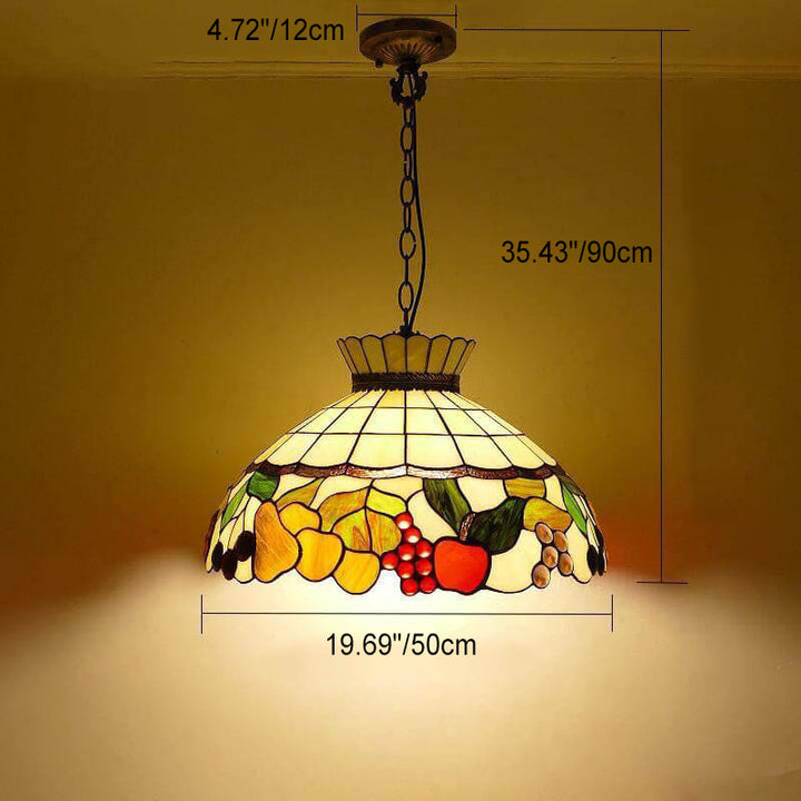 Tiffany Fruit Platter Decor Stained Glass Crown Shape 1-Light Pendant