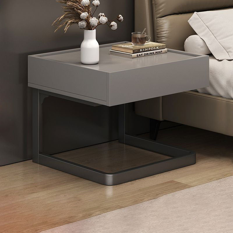 Modern Minimalist Rectangular MDF Steel Nightstand 1-Drawer For Bedside