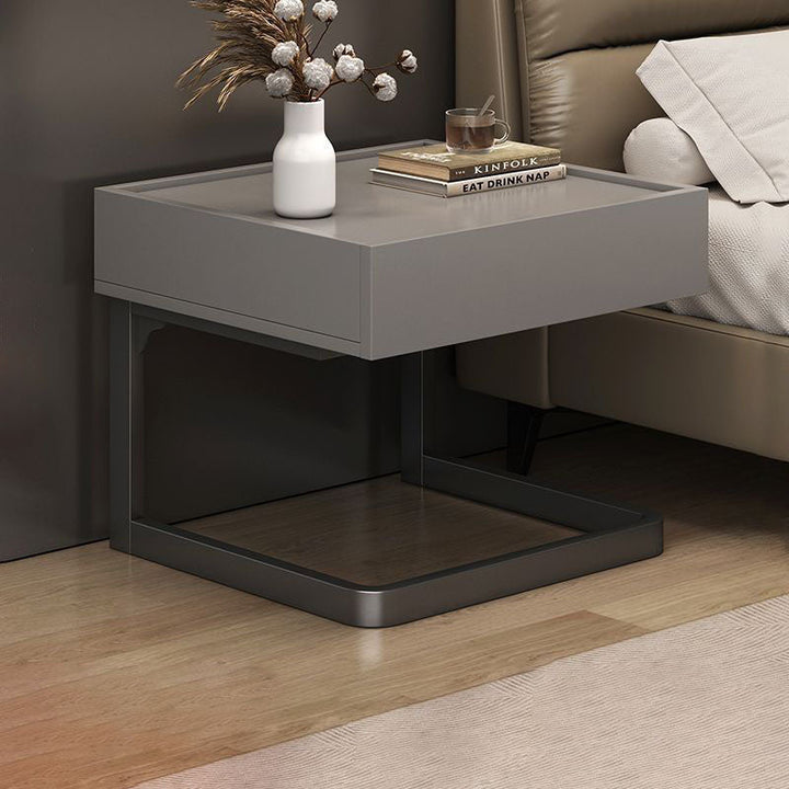 Modern Minimalist Rectangular MDF Steel Nightstand 1-Drawer For Bedside