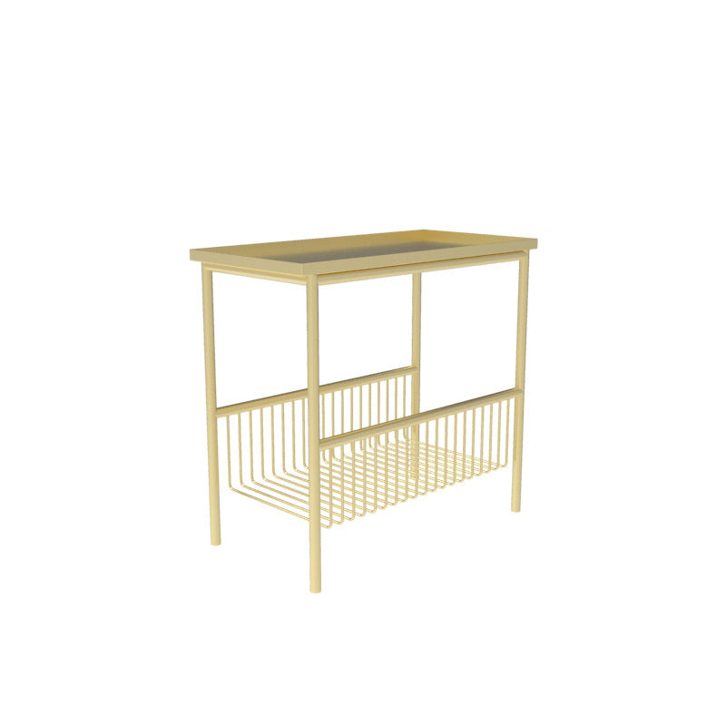 Contemporary Scandinavian Rectangle Iron Top End Table 2-Tier Storage Shelves For Living Room