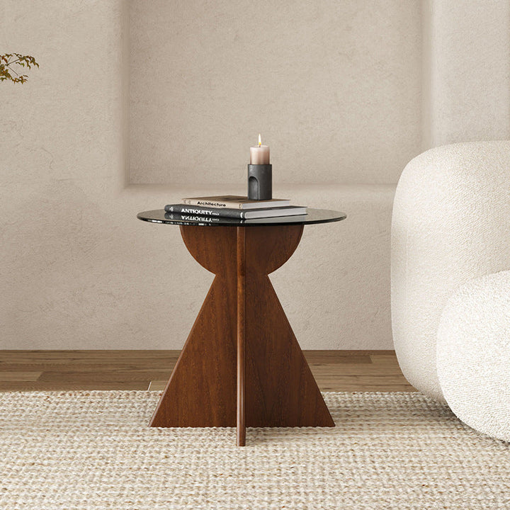 Table d'appoint en verre contemporain nordique à pieds croisés en bois de pin pour salon 