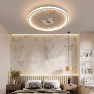 Modern Minimalist Round Cartoon Animal Aluminum Hardware PVC Flush Mount Ceiling Light For Bedroom