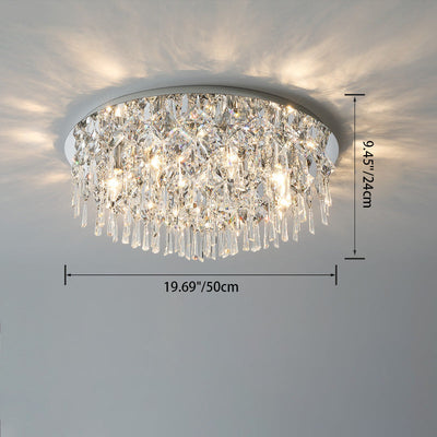 Luxe contemporain Éblouissant chaînes de cristal prismatiques Cadre rond en acier inoxydable Plafonnier encastré à 2/6/8 lumières pour salon 