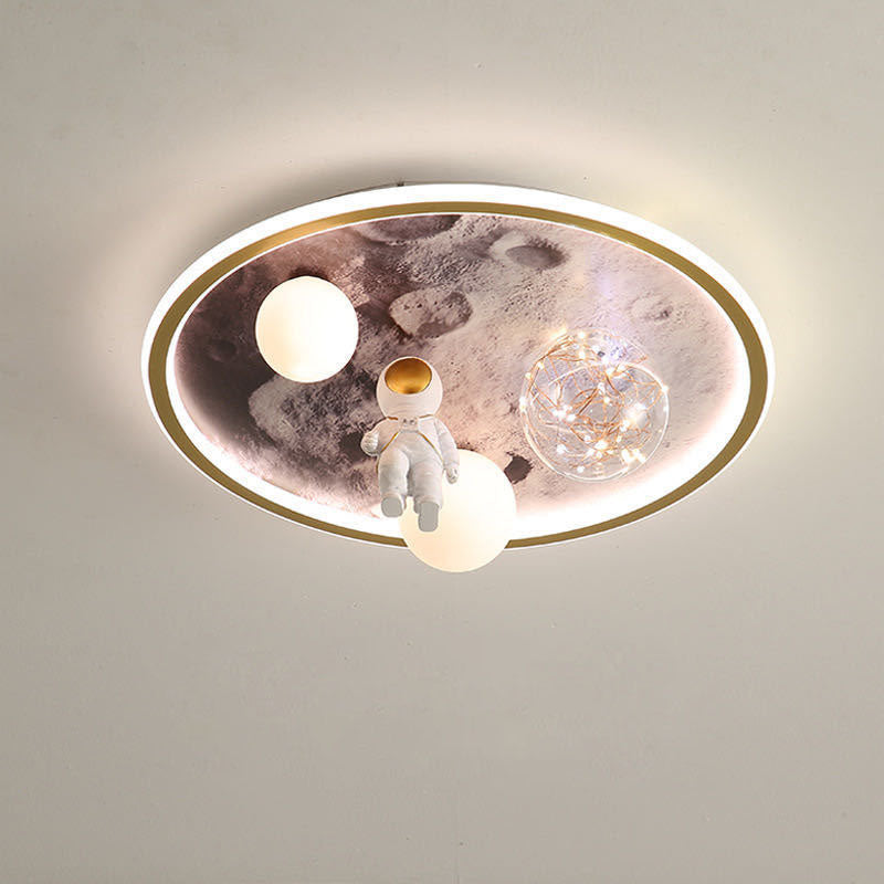 Children Creative Cartoon Astronaut Moon Acrylic LED Kids Flush Mount Ceiling Light