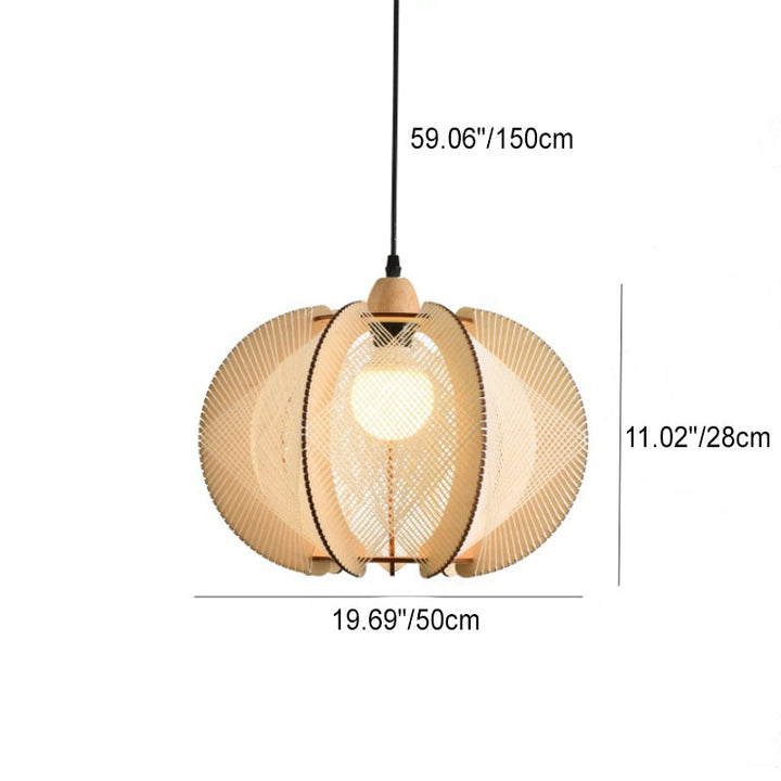 Lámpara Colgante Tradicional Japonesa Ovalada de Filigrana de Madera de 1 Luz para Sala de Estar 