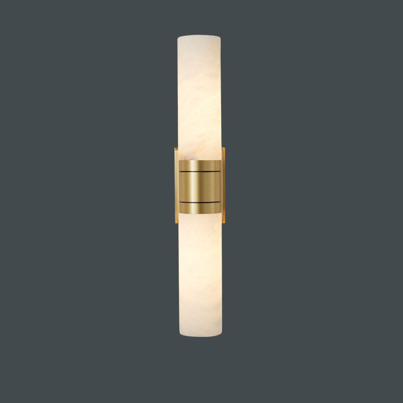 Traditionelle chinesische Vollkupfer-Marmor-Zylinderschirm-2-Licht-Wandleuchterlampe für Wohnzimmer 