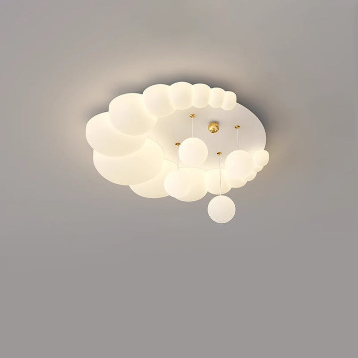 Modern Art Deco Oval Cream Bubble Flower Moon PE Iron LED Flush Mount Ceiling Light For Living Room