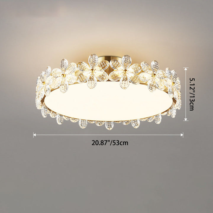 Luz de techo semi-empotrada contemporánea creativa cilíndrica de flor de cerezo de cobre con cristal LED para sala de estar 