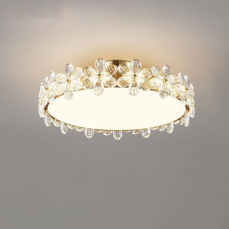 Luz de techo semi-empotrada contemporánea creativa cilíndrica de flor de cerezo de cobre con cristal LED para sala de estar 
