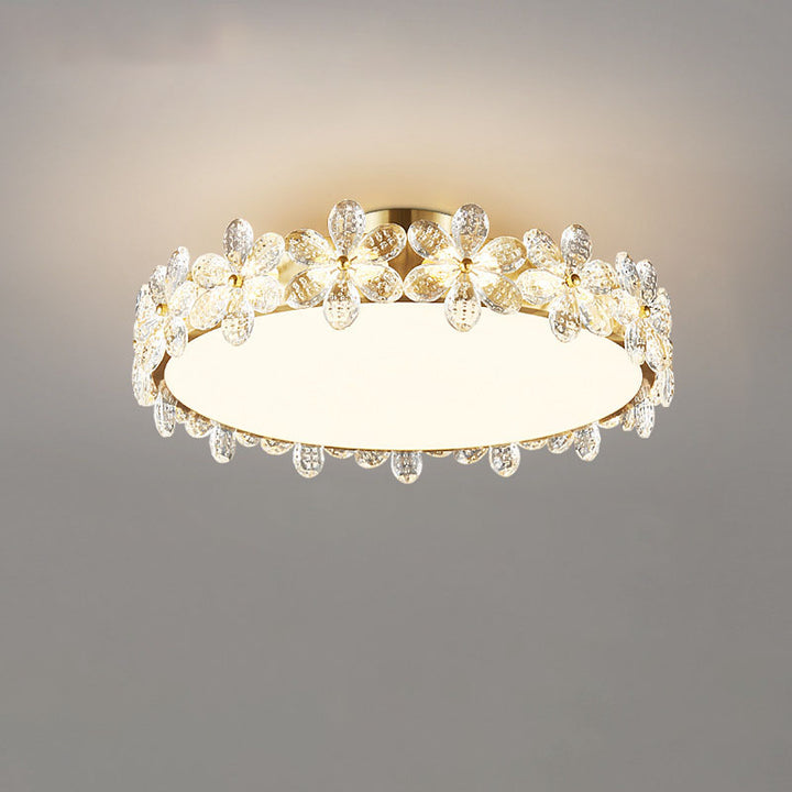 Luz de techo semi-empotrada contemporánea creativa cilíndrica de flor de cerezo de cobre con cristal LED para sala de estar 