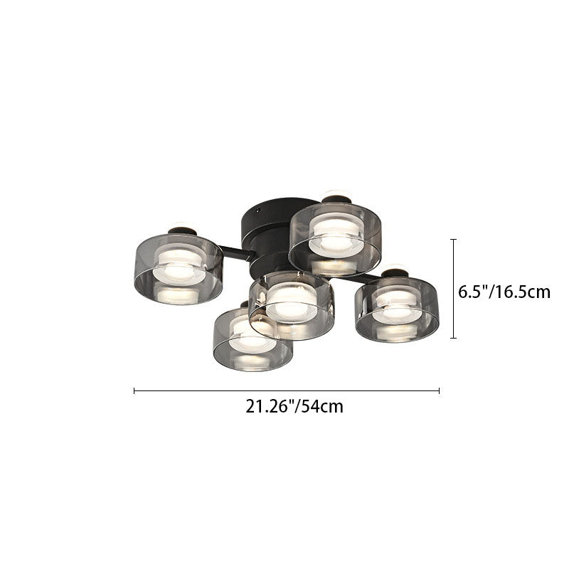 Modern Minimalist Round Copper Acrylic Glass LED Semi-Flush Mount Ceiling Light For Living Room