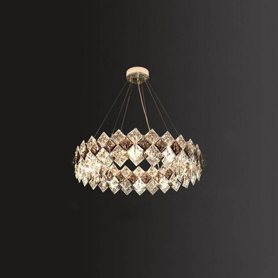 Lustre contemporain en cristal de luxe avec matériel plaqué en cercle de diamant 5/6/7/8/10/14 lumières pour salon 