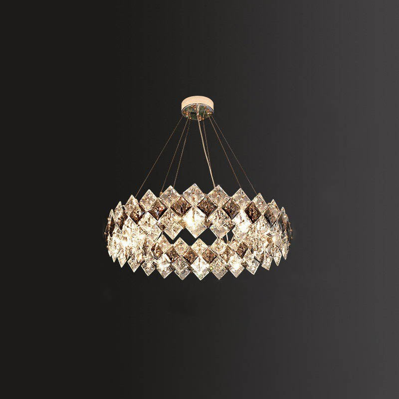 Lustre contemporain en cristal de luxe avec matériel plaqué en cercle de diamant 5/6/7/8/10/14 lumières pour salon 