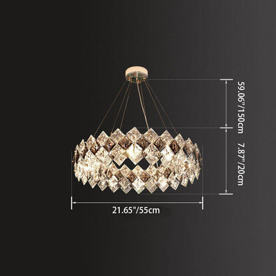 Lustre contemporain en cristal de luxe avec matériel plaqué en cercle de diamant 5/6/7/8/10/14 lumières pour salon 