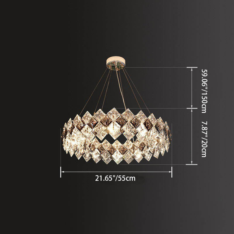 Lustre contemporain en cristal de luxe avec matériel plaqué en cercle de diamant 5/6/7/8/10/14 lumières pour salon 