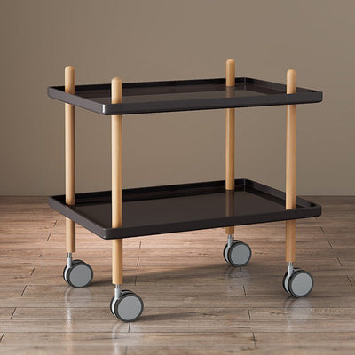 Table basse moderne minimaliste carrée en PP avec plateau en bois massif et métal à 2 étagères pour salon 