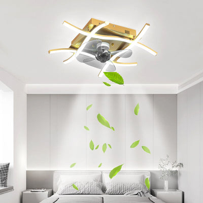 Modern Minimalist Square Aluminum Corrugated Inverter LED Flush Mount Ceiling Fan Light