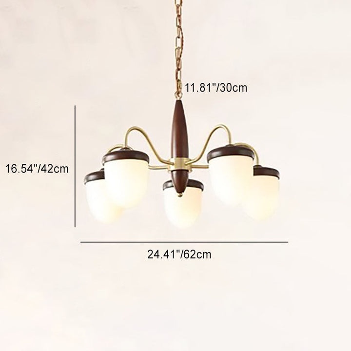 Traditional Vintage Pinecone Oval Copper Solid Wood 5 - Light Chandelier For Living Room