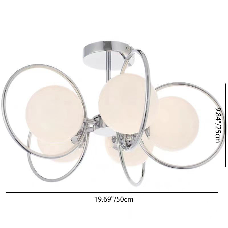 Plafonnier semi-encastré traditionnel vintage en fer avec boule en verre cercle 3/5 lumières pour salon 