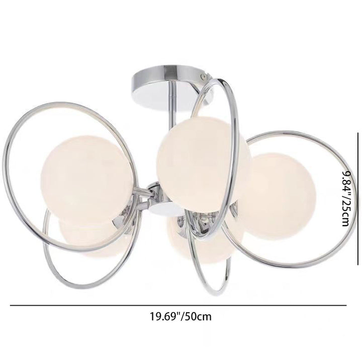 Plafonnier semi-encastré traditionnel vintage en fer avec boule en verre cercle 3/5 lumières pour salon 