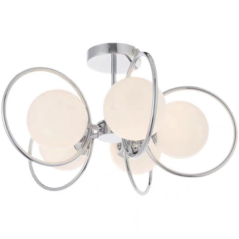 Plafonnier semi-encastré traditionnel vintage en fer avec boule en verre cercle 3/5 lumières pour salon 