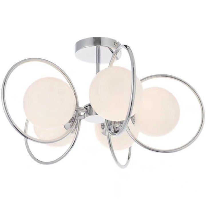 Plafonnier semi-encastré traditionnel vintage en fer avec boule en verre cercle 3/5 lumières pour salon 
