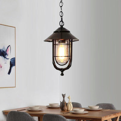 Zeitgenössische industrielle Vogelkäfig Eisen Glas 1-Licht Pendelleuchte für Garten 