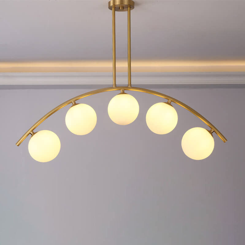 Contemporary Luxury Orb Curved Copper Glass 5/7 Light Island Light Chandelier For Dining Room
