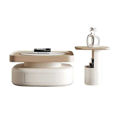 Mesa Auxiliar Moderna de Lujo Cuadrada Ovalada con Panel de Roca de Acero Inoxidable de 1 Nivel para Sala de Estar 