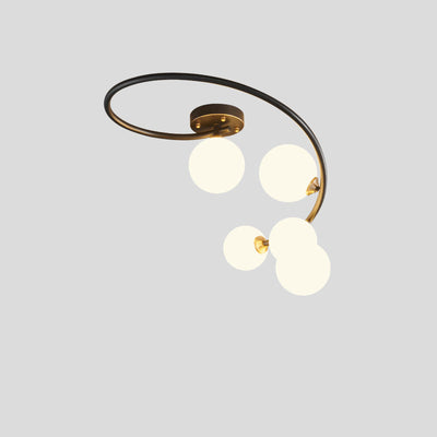 Plafonnier semi-encastré moderne de style mi-siècle en cuivre avec verre magique à 4/5/7 lumières pour chambre 