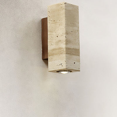 Japanese Wabi-Sabi Round Square Yellow Travertine Rubber Wood 1-Light Spotlight Wall Sconce Lamp