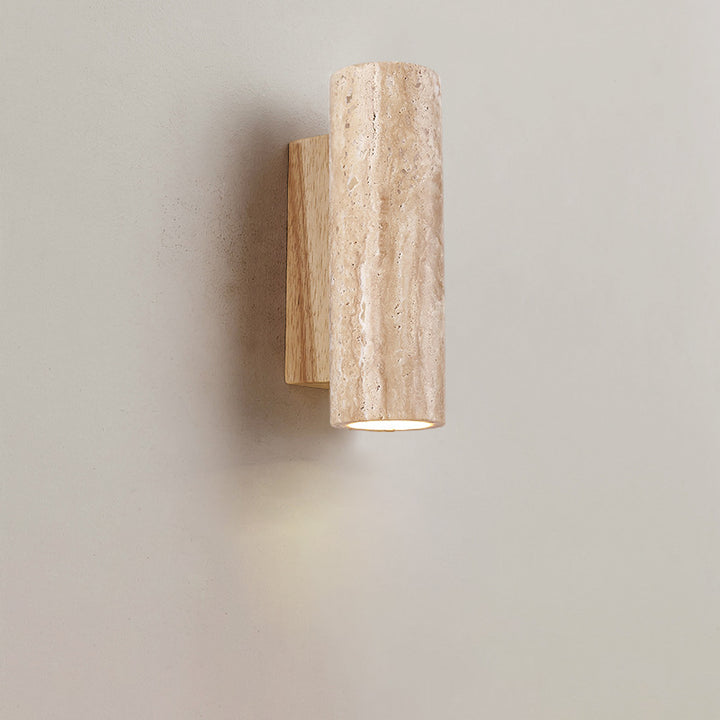 Traditional Japanese Dolomite Wood Cubic Cylinder 1-Light Wall Sconce Lamp For Bedside
