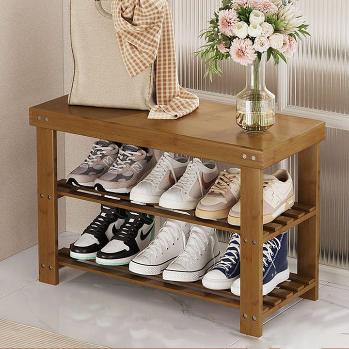 Moderner minimalistischer rechteckiger Heather Bambus Schuhschrank mit 2 Regalen für Eingangsbereiche 