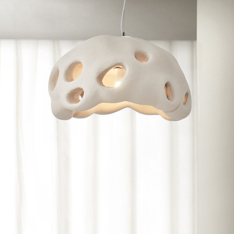 Suspension Luminaire Rond Japonais Traditionnel en Résine Creuse à 1 Lumière pour Salon 