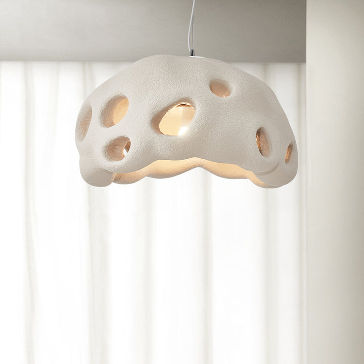 Suspension Luminaire Rond Japonais Traditionnel en Résine Creuse à 1 Lumière pour Salon 
