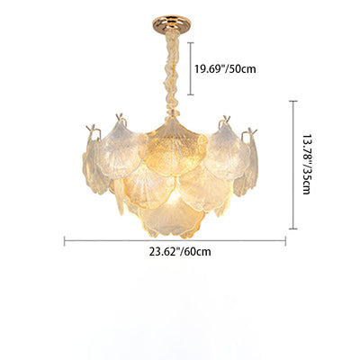 Lustre à 6/9 lumières en verre et fer avec feuille de ginkgo traditionnel français pour salon 
