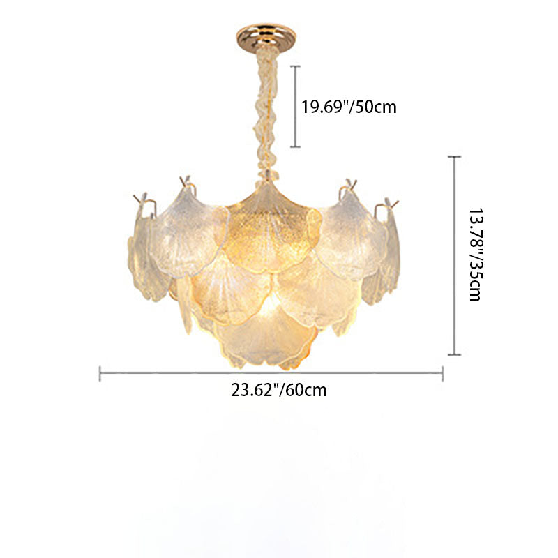 Lustre à 6/9 lumières en verre et fer avec feuille de ginkgo traditionnel français pour salon 