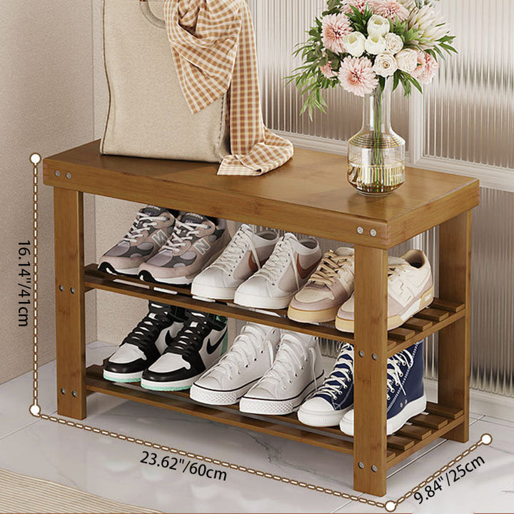Moderner minimalistischer rechteckiger Heather Bambus Schuhschrank mit 2 Regalen für Eingangsbereiche 