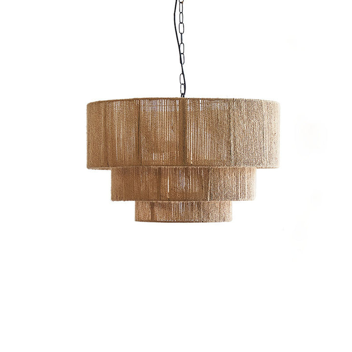 Zeitgenössische Boho Eisen Kordel Runde 3-Licht Pendelleuchte Für Esszimmer 