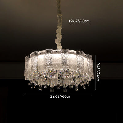 Traditionelle französische runde Ripple-Metallkristallglas-LED-Kronleuchter für Wohnzimmer 