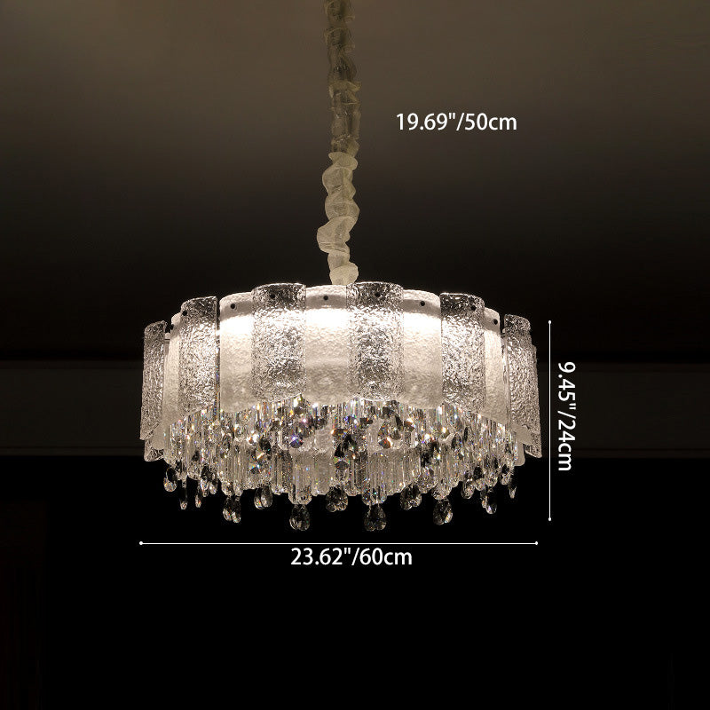 Traditionelle französische runde Ripple-Metallkristallglas-LED-Kronleuchter für Wohnzimmer 